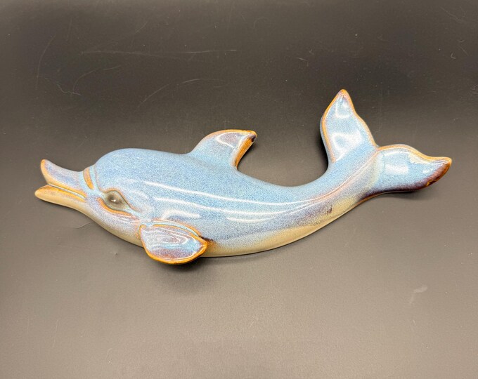 Vintage Ceramic Dolphin Wall Hanging – Blue Glazed Coastal Wall Art