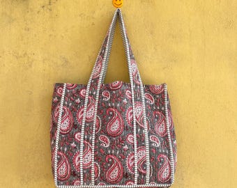 Handmade Cotton Quilted Tote Bag: Boho Patchwork Travel Bag