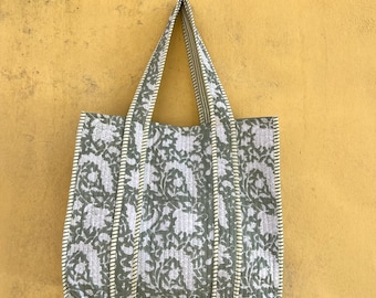 Handmade Floral Patchwork Cotton Tote Bag, Quilted Shoulder Bag