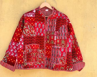Patchwork Steppjacke Baumwolle Floral Boho Stil Herbst Winter Jacke Mantel Streetwear Boho Gesteppte Wendejacke für Frauen