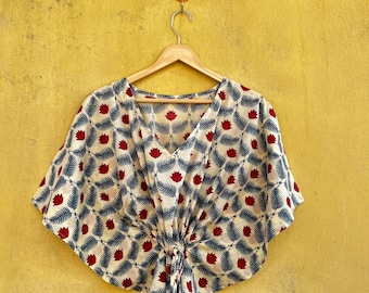 Hand Block Print Cotton Kaftan Maxi Dress, Floral Boho Cover Up