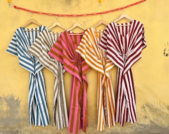 Katoenen kaftan met Indiase streep bedrukte lange kaftanjurk voor to Be Moms, strandkleed, nachtkleding Indiase maxi-jurk