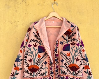 Handmade Suzani Embroidery Jacket, Womens Coat, Suzani Short Jacket, TNT Fabric Suzani Jacket, Winter Wear Jacket Coat