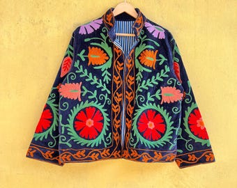 Velvet Embroidered Floral Jacket For Women - Handmade Short Jacket , Suzani Style Ethnic Outerwear