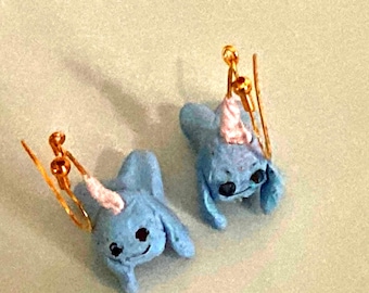 Pendientes de narval hechos a mano, joyería oceánica caprichosa de 1,9 cm (3/4 de pulgada)