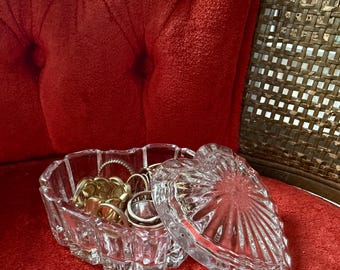 Vintage Crystal Heart Trinket Holder | 1980s European Collection 24% Lead Crystal
