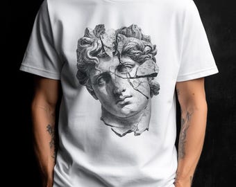 Camiseta con cabeza de estatua clásica rota / Camiseta con estampado de escultura de mármol