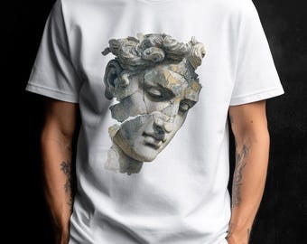 Camiseta unisex con estampado de rostro de estatua clásica rota / Camiseta de arte con escultura de mármol