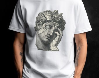 Camiseta con ilustración de cabeza de estatua clásica / Arte grecorromano desgastado