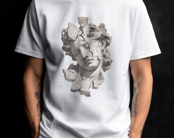 Camiseta unisex con estampado de cabeza de estatua de mármol rota / Camiseta con estampado de escultura clásica