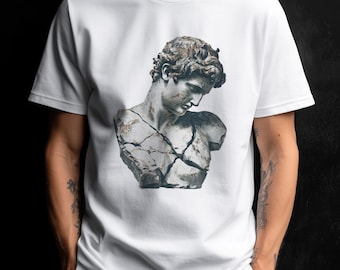 Camiseta unisex con estampado de busto de mármol agrietado / Camiseta con estampado de escultura clásica