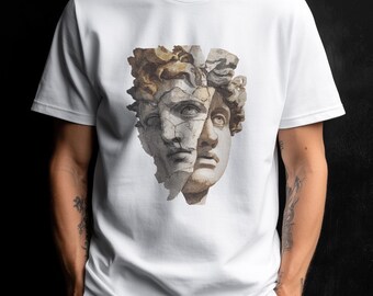 Camiseta unisex con estampado de estatua clásica de dos caras / Gráfico de busto renacentista
