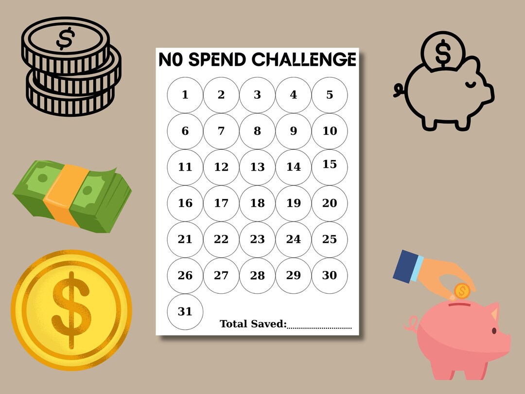 No Spend Challenge Printable | Money Savings Tracker | Budget & Expense ...