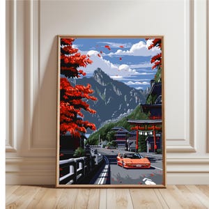 Impresión de arte pixelado de paisaje urbano japonés, póster de coche retro (descarga digital) P13