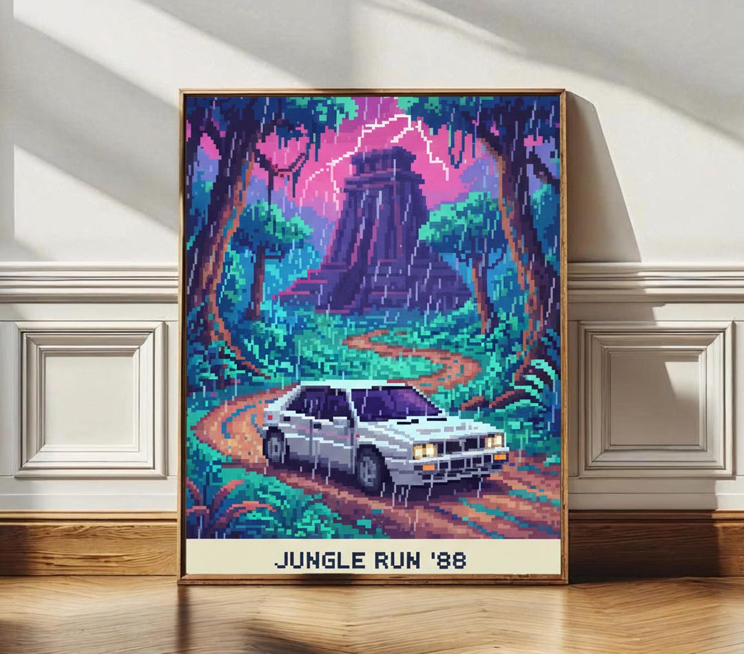 Retro Rally Car Pixel Art Print – 80s Jungle Temple (digital Download ...