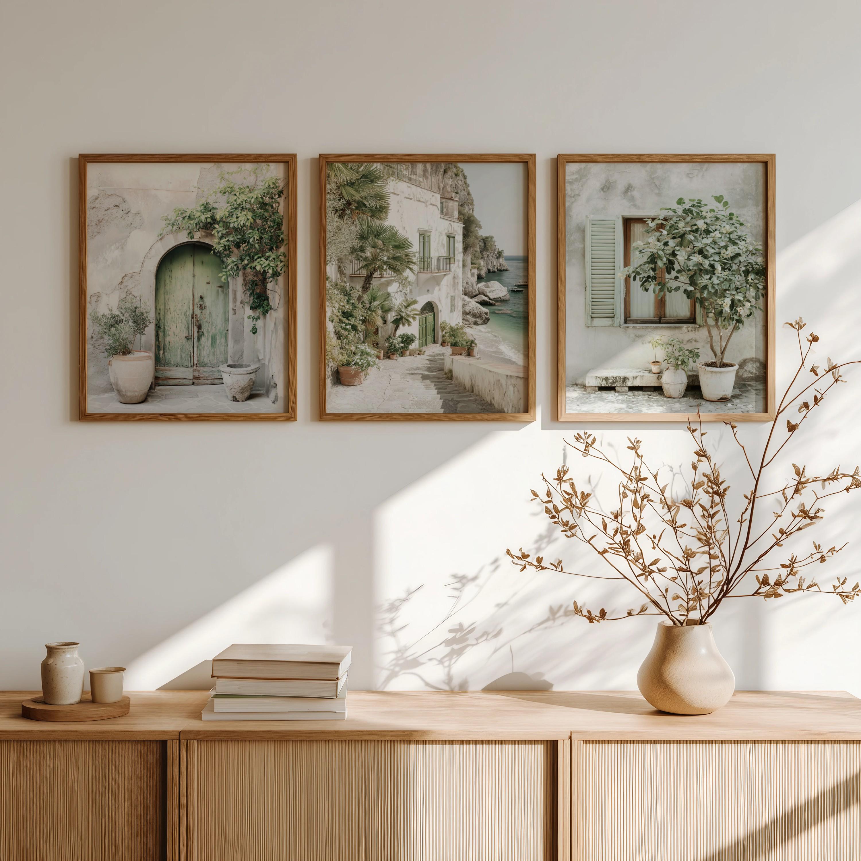 Italy Coastal Village Print Set of 3, Mediterranean Architecture ...