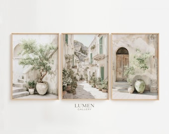 Conjunto de 3 impresiones de pueblos italianos, arquitectura mediterránea italiana (descarga digital, arte de pared imprimible)