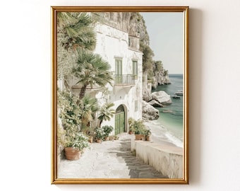 Amalfi Coast Villa Print, Mediterranean Seaside Art (Digital Download Printable Wall Art)