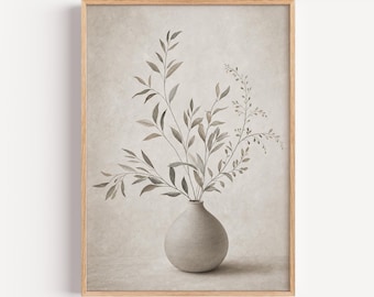 Neutral Ceramic Vase Print, Botanical Minimalist Still Life (Digital Download Printable Wall Art)