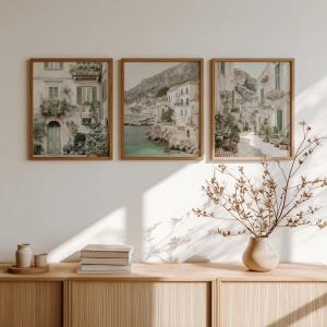 Juego de 3 láminas con motivos de pueblos italianos, arquitectura mediterránea y paisajes costeros (descarga digital de arte mural imprimible). imagen 2