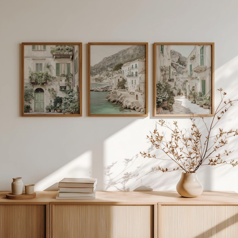 Juego de 3 láminas con motivos de pueblos italianos, arquitectura mediterránea y paisajes costeros (descarga digital de arte mural imprimible). imagen 2