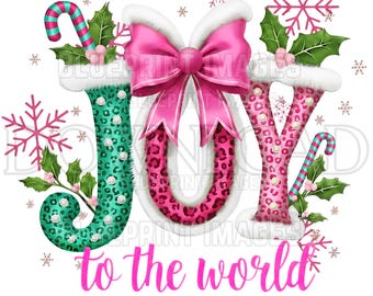Alegría para el mundo PNG, diseño de sublimación navideña, lazo coqueto, sublimación de leopardo, Navidad cristiana PN