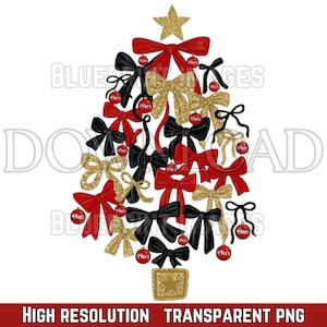 May include: A festive Christmas tree design composed of red, black, and gold bows, with a gold star on top. The tree includes red ornaments with the text "49ers". The words "HIGH RESOLUTION TRANSPARENT PNG" are at the bottom.