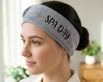 Bandeau de spa à monogramme personnalisé, cadeau de proposition de demoiselle d'honneur, bandeau de soin de la peau personnalisé, bandeau réglable en serviette douce pour le maquillage