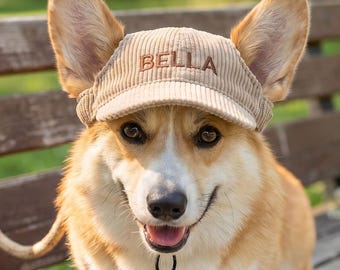 Personalisierter Cord-Hundehut, personalisierte Haustier-Sonnenblende, Corgis-Hut, personalisiertes Hundezubehör