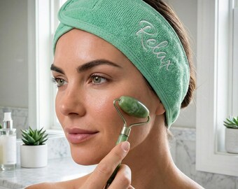 Diadema personalizada con nombre para spa y cuidado de la piel, envoltura de maquillaje de tela de rizo bordada, recuerdos para despedida de soltera, regalo de diadema personalizada