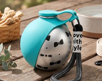 Dog Walking Water Bottle – Portable Pet Water Bottle, Stainless Steel & Silicone, Printed or Solid Pattern