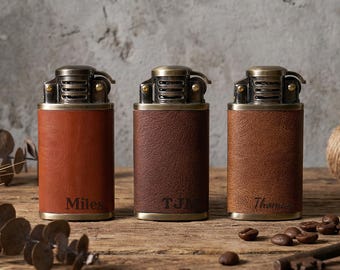 Vintage Leather Lighter | Custom Engraved Lighter | Cool Lighter for Boyfriend | Cigar Accessories | Personalized Lighter | Groom Gift