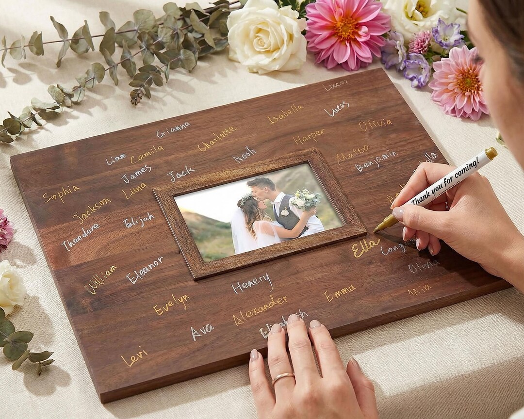 Engagement Gift Guest Book Frame, Unique Wedding Sign in Board, Wood ...