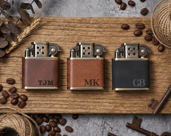 Vintage Leather Lighter | Custom Engraved Lighter | Cool Lighter for Boyfriend | Cigar Accessories | Personalized Lighter | Groom Gift