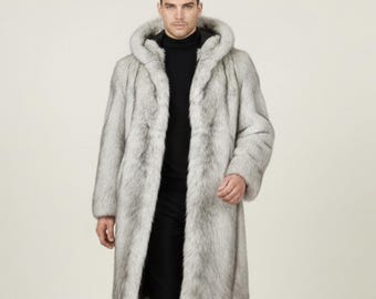 Mens White Mink Fur Jacket, Winter Streetwear Coat