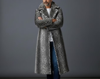 Men's Leopard Print Faux Fur Trench Coat – Winter Streetwear Duster