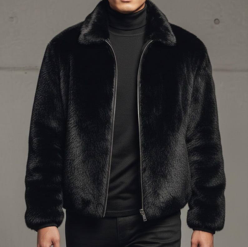 Men’s black mink fur jacket designed for luxury winter wear and modern streetwear fashion. This premium fur coat features ultra-soft mink fur with a sleek tailored silhouette, offering exceptional warmth and comfort. Ideal for winter styling, evening outings, urban fashion, and luxury casual wear, the rich black color and high-end craftsmanship create a bold, sophisticated outerwear statement for men.