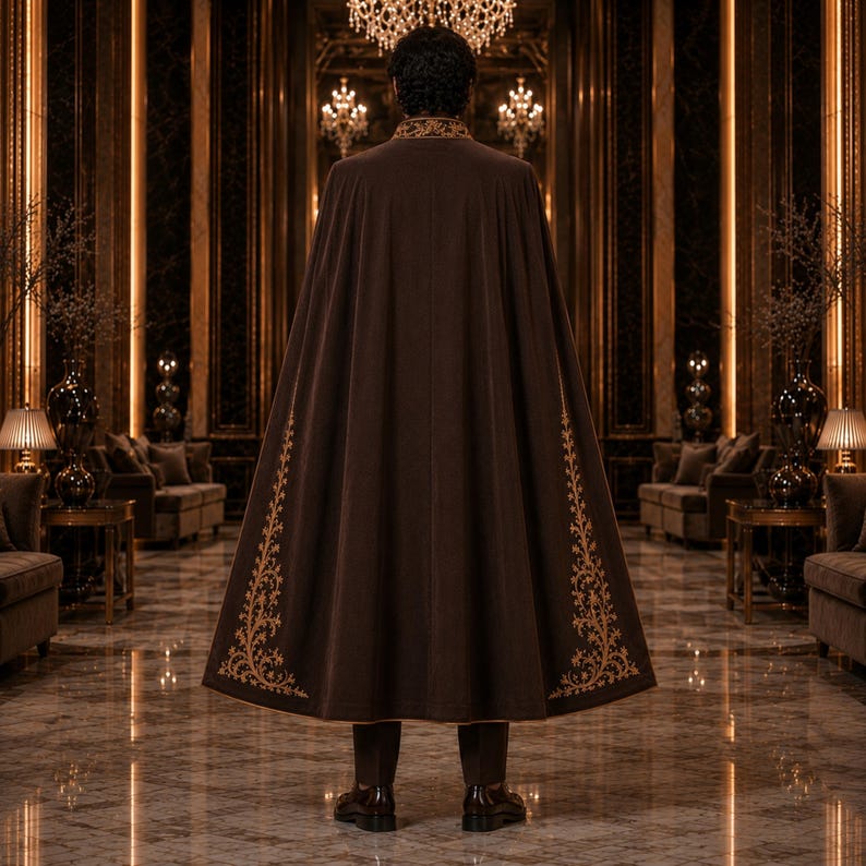 Royal Gothic Coat Men, Brown Vampire Cape, Victorian Wedding Fantasy ...