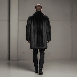 Luxury Men's Black Mink Fur Coat - Elegant Winter Outerwear, Warm and Stylish Leather Faux Fur Jacket for Men image 2