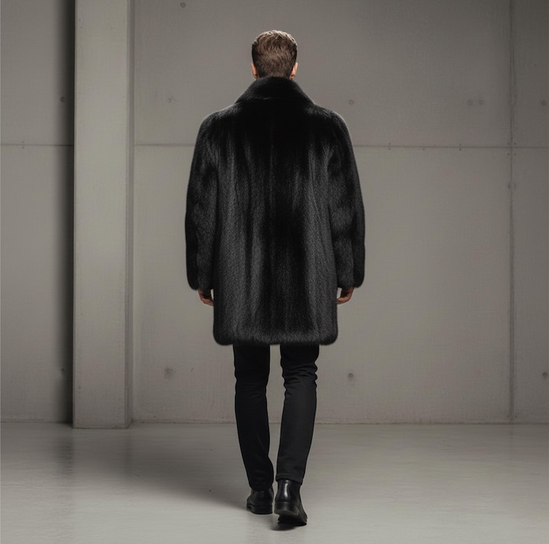 Luxury Men's Black Mink Fur Coat - Elegant Winter Outerwear, Warm and Stylish Leather Faux Fur Jacket for Men image 2