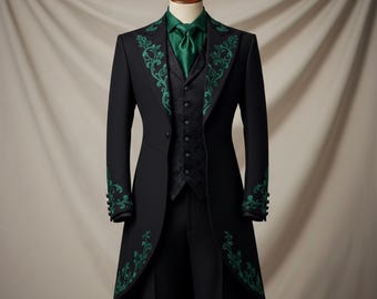 Smaragd Aristokrat Mantel Männer Gothic Hochzeit Mantel viktorianisch formale Jacke Prinz Outfit