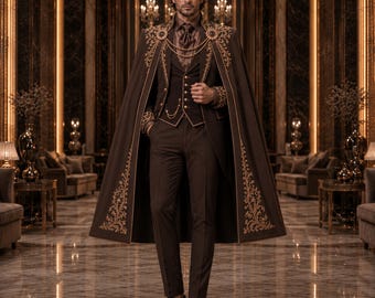 Abrigo gótico real para hombre, capa de vampiro marrón, disfraz de fantasía para boda victoriana