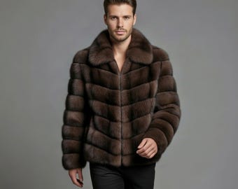 Men’s Brown Faux Fur Jacket, Luxury Winter Coat for Men, Premium Synthetic Fur Jacket, Warm Streetwear Outerwear, Custom Winter Jacket