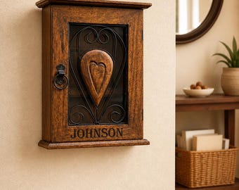 Personalized Rustic Wooden Key Cabinet | Farmhouse Wall Mounted Key Holder Box