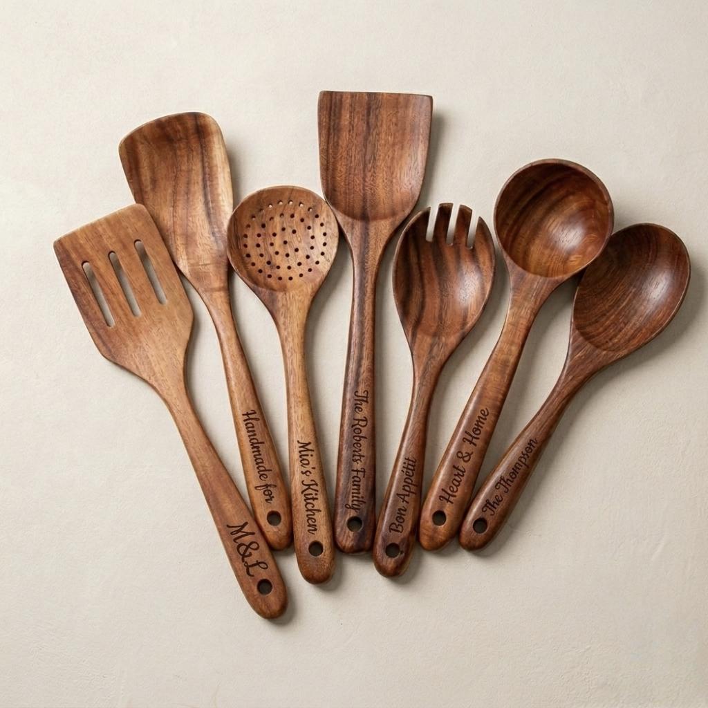 Custom Utensils Personalized Engraved Wooden Cooking Utensils Set | Custom Kitchen ...