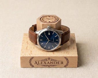Personalized Wooden Watch Stand, Custom Engraved Holder, Desk Organizer, Groomsmen Gift