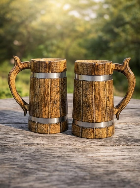 Personalized Wooden Tankard, Engraved Rustic Viking Mug, Custom Name Drinkware, Gift For Him