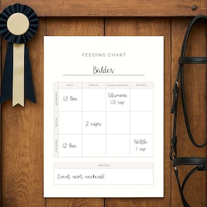 Horse Feeding Chart Printable – Hay, Grain & Supplements Planner – Stable Management Sheet – US Letter