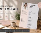 Modern Beige Gray CV Template, Minimalist Resume Design (Instant Download)