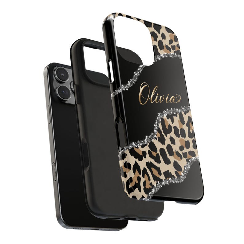 Personalized Leopard Phone Case, Custom Name 3D Effect Case, Luxury Animal Print Tough Case for iPhone & Samsung, Gift for Her image 3
